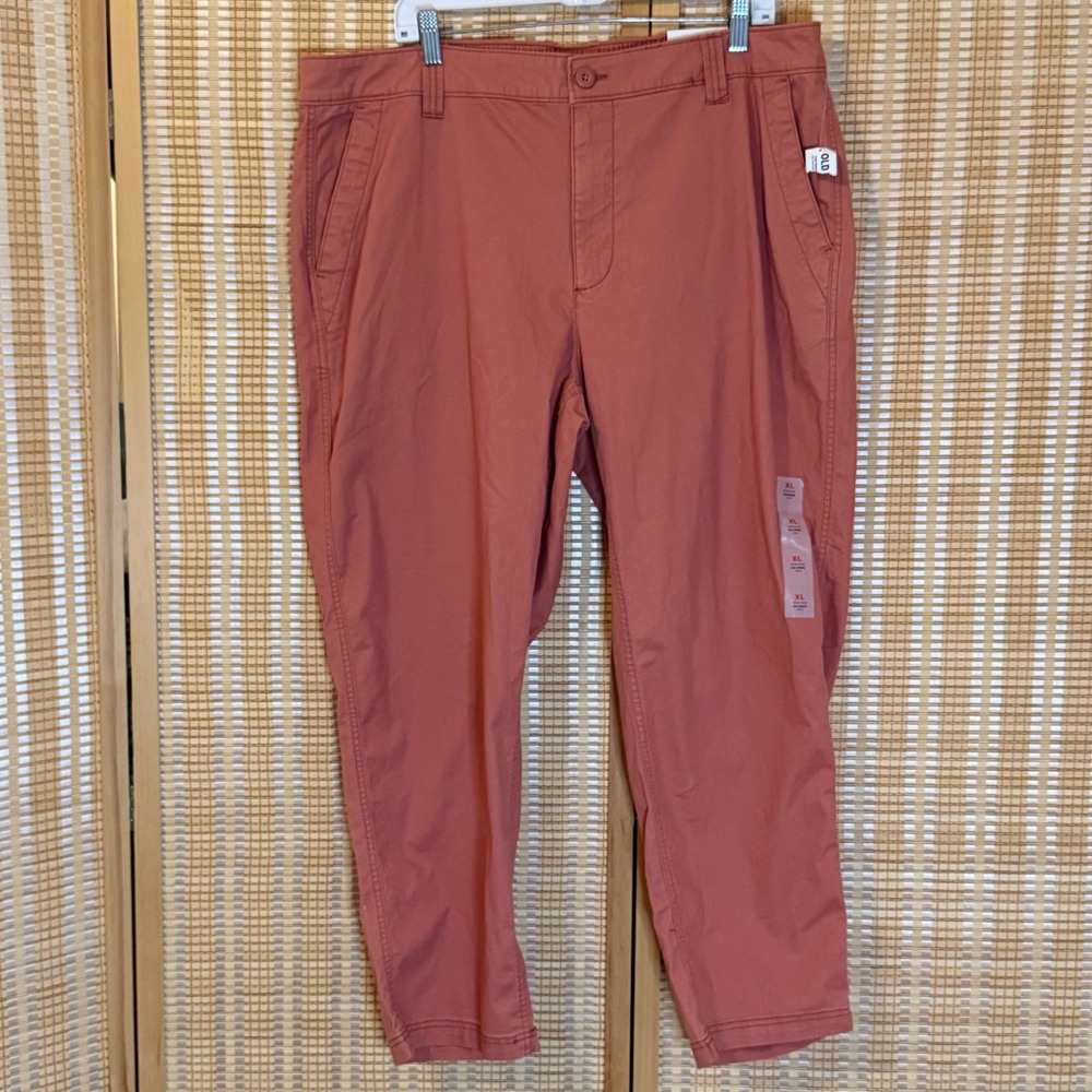 Old Navy OG Chino High Rise Pants XL Coral Pink Straight Leg Stretch Cotton Boho
